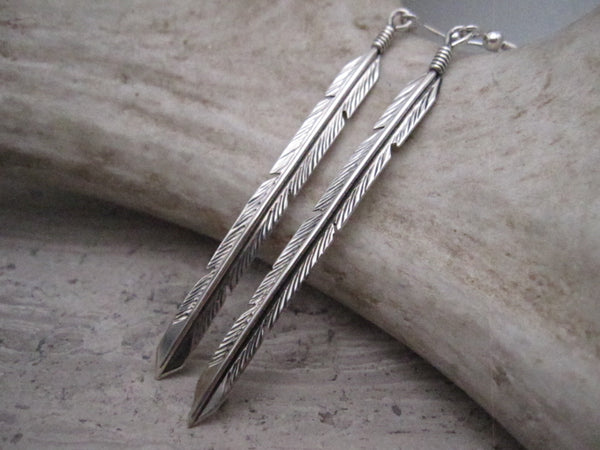 Native American Made Sterling Silver Feather Earrings
