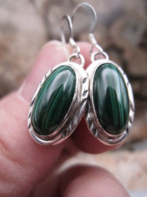 Native American Made Malachite and Sterling Silver Earrings