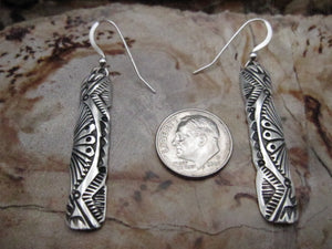 Native American Made Hand Stamped Sterling Silver Dangle Earrings