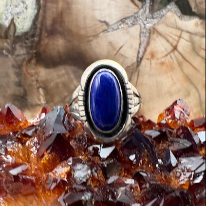 Authentic Native American Navajo Handmade Lapis Sterling Silver Southwestern Dainty Ring Size 7