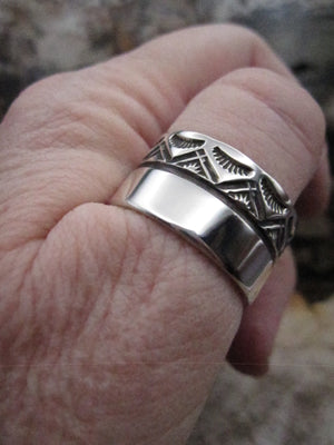 Native American Sterling Silver Stamped Men's Band Ring
