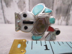 Vintage Zuni Native American Made Multi-Stone, Shell, and Sterling Silver Own Ring