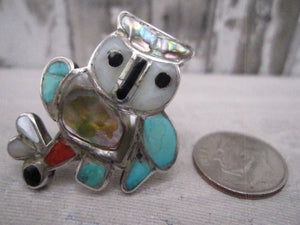 Vintage Zuni Native American Made Multi-Stone, Shell, and Sterling Silver Own Ring