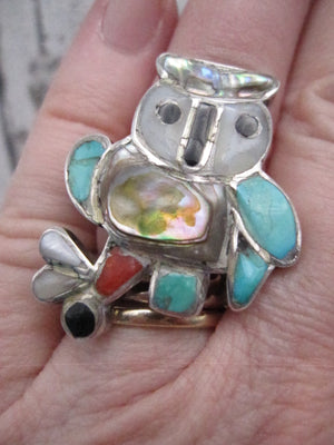 Vintage Zuni Native American Made Multi-Stone, Shell, and Sterling Silver Own Ring