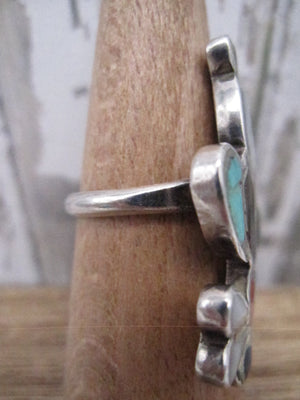 Vintage Zuni Native American Made Multi-Stone, Shell, and Sterling Silver Own Ring