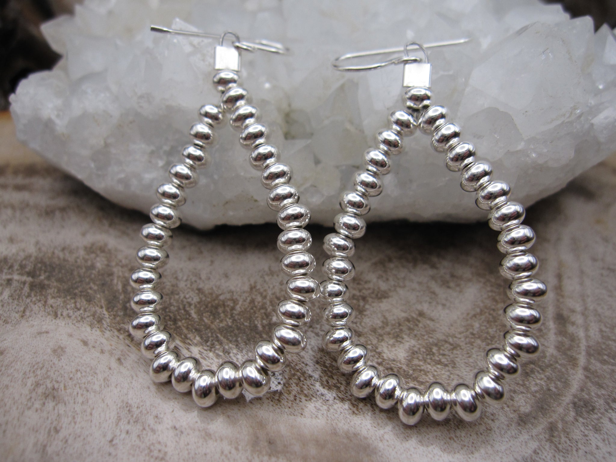 Native American Made Sterling Silver Bead Dangle Earrings Gold