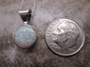 Native American Made Dainty Opal and Sterling Silver Pendant with Chain