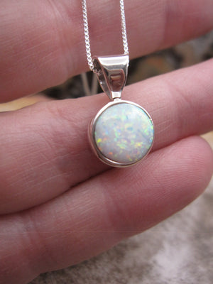 Native American Made Dainty Opal and Sterling Silver Pendant with Chain