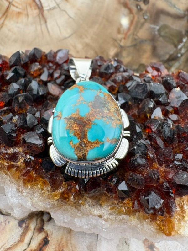 Genuine Turquoise Sterling Silver Pendant Authentic Native American Made Green Pendant Navajo Made Turquoise Southwestern Jewelry