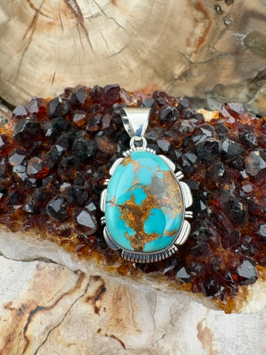 Genuine Turquoise Sterling Silver Pendant Authentic Native American Made Green Pendant Navajo Made Turquoise Southwestern Jewelry