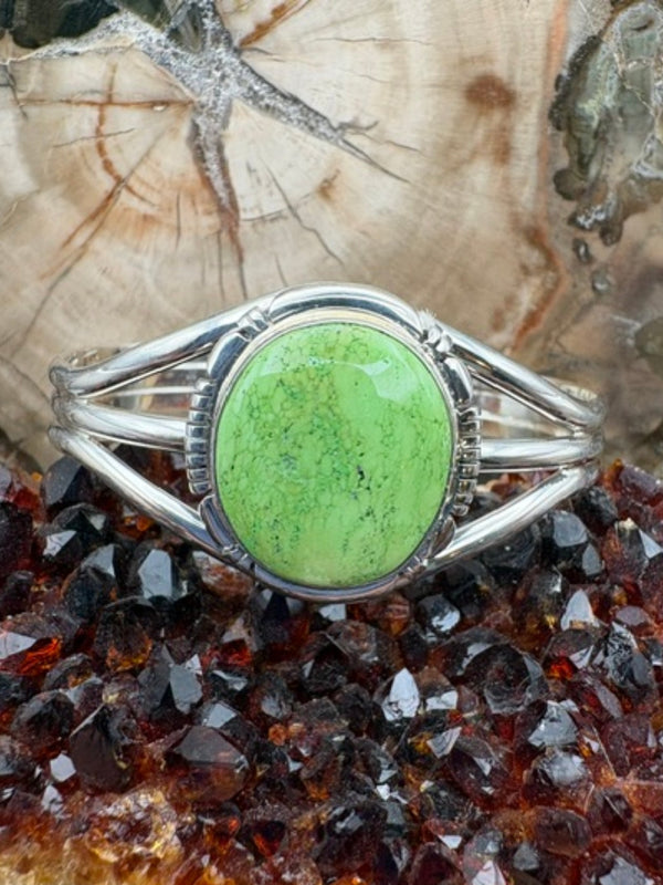 Genuine Gaspeite Sterling Silver Cuff Authentic Native American Made Gaspeite Size 6 1/2 Bracelet Navajo Made Jewelry