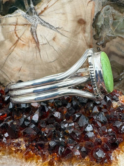 Genuine Gaspeite Sterling Silver Cuff Authentic Native American Made Gaspeite Size 6 1/2 Bracelet Navajo Made Jewelry