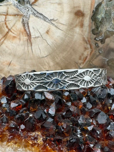 Genuine Sterling Silver Stamped Cuff Authentic Native American Made Stacker Bracelet Navajo Jewelry