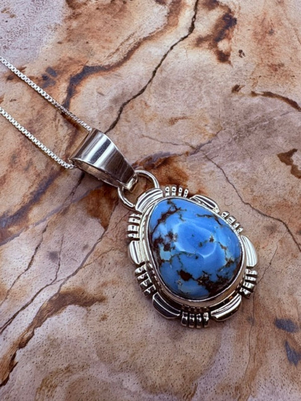 Genuine Golden Hills Sterling Silver Pendant Necklace Authentic Native American Navajo Made Small Lavender Turquoise Pendant