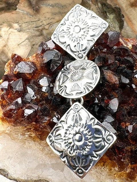 Genuine Sterling Silver Concho Dangle Earrings Authentic Native American Navajo Made Stamped Silver Post Earrings