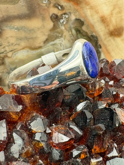 Authentic Native American Navajo Handmade Lapis Sterling Silver Signet Style Size 8 1/2 Ring