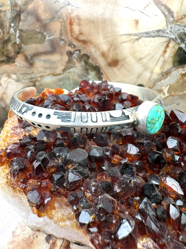 Genuine Turquoise and Sterling Silver Cuff Authentic Native American Made Stacker Overlay Bracelet