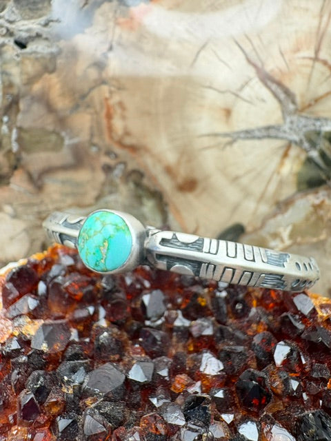 Genuine Turquoise and Sterling Silver Cuff Authentic Native American Made Stacker Overlay Bracelet