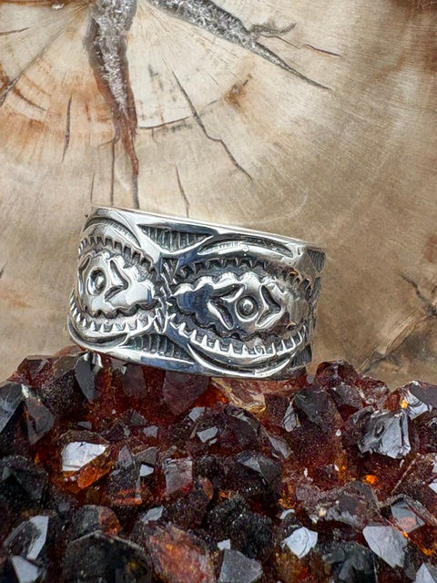 Authentic Native American Made Stamped Sterling Silver Large Band Navajo Made Men's Ring Size 12 3/4