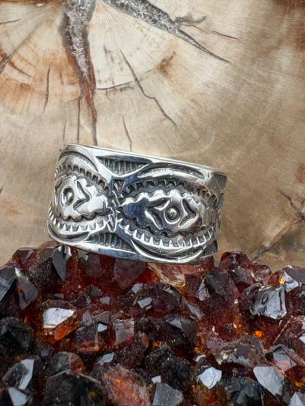 Authentic Native American Made Stamped Sterling Silver Large Band Navajo Made Men's Ring Size 12 3/4