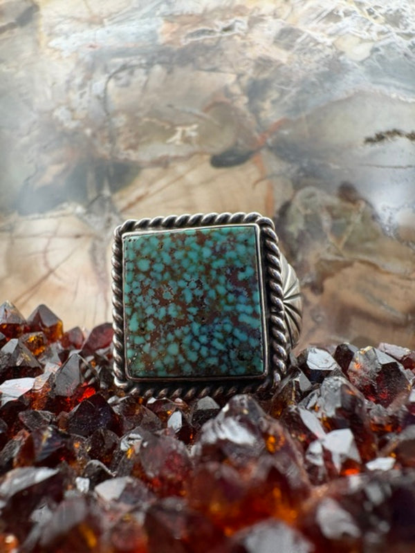 Genuine Turquoise and Sterling Silver Men’s Ring Authentic Native American Made Size 11 3/4 Ring