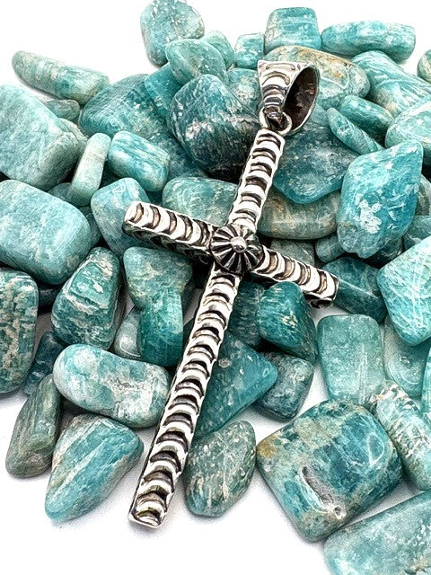 Genuine Sterling Silver Cross Pendant Authentic Native American Made Stamped Three Dimentional Cross