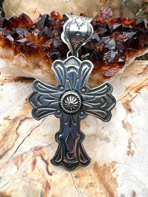 Genuine Sterling Silver Cross Pendant Authentic Native American Made Stamped Cross