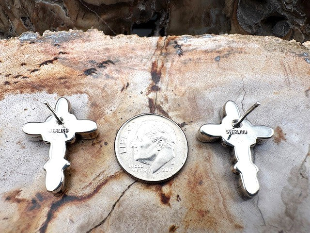 Genuine Blue Topaz Amethyst Cross Earrings Authentic Native American Made Gem Stone Cross Posts