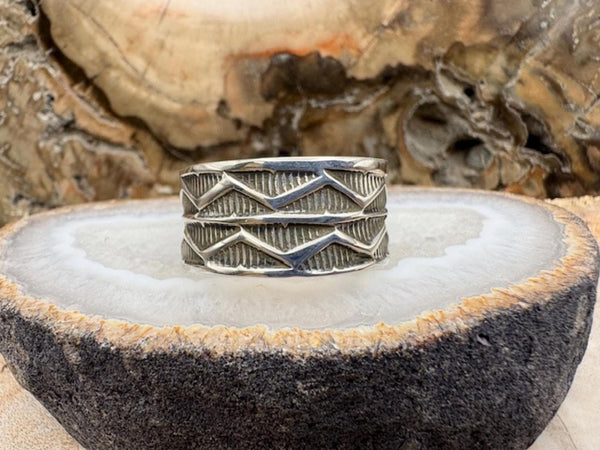 Native American Made Sterling Silver Heavy Hand-Stamped Men's Ring Size 11 1/2