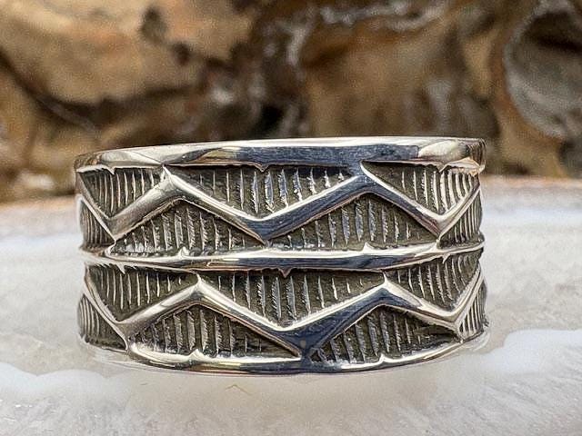 Native American Made Sterling Silver Heavy Hand-Stamped Men's Ring Size 11 1/2