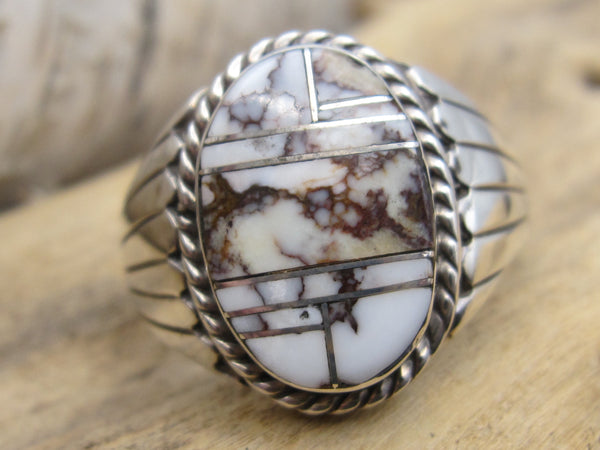Native American Made Channel Inlay Wild Horse Stone and Sterling Silver Men's Ring