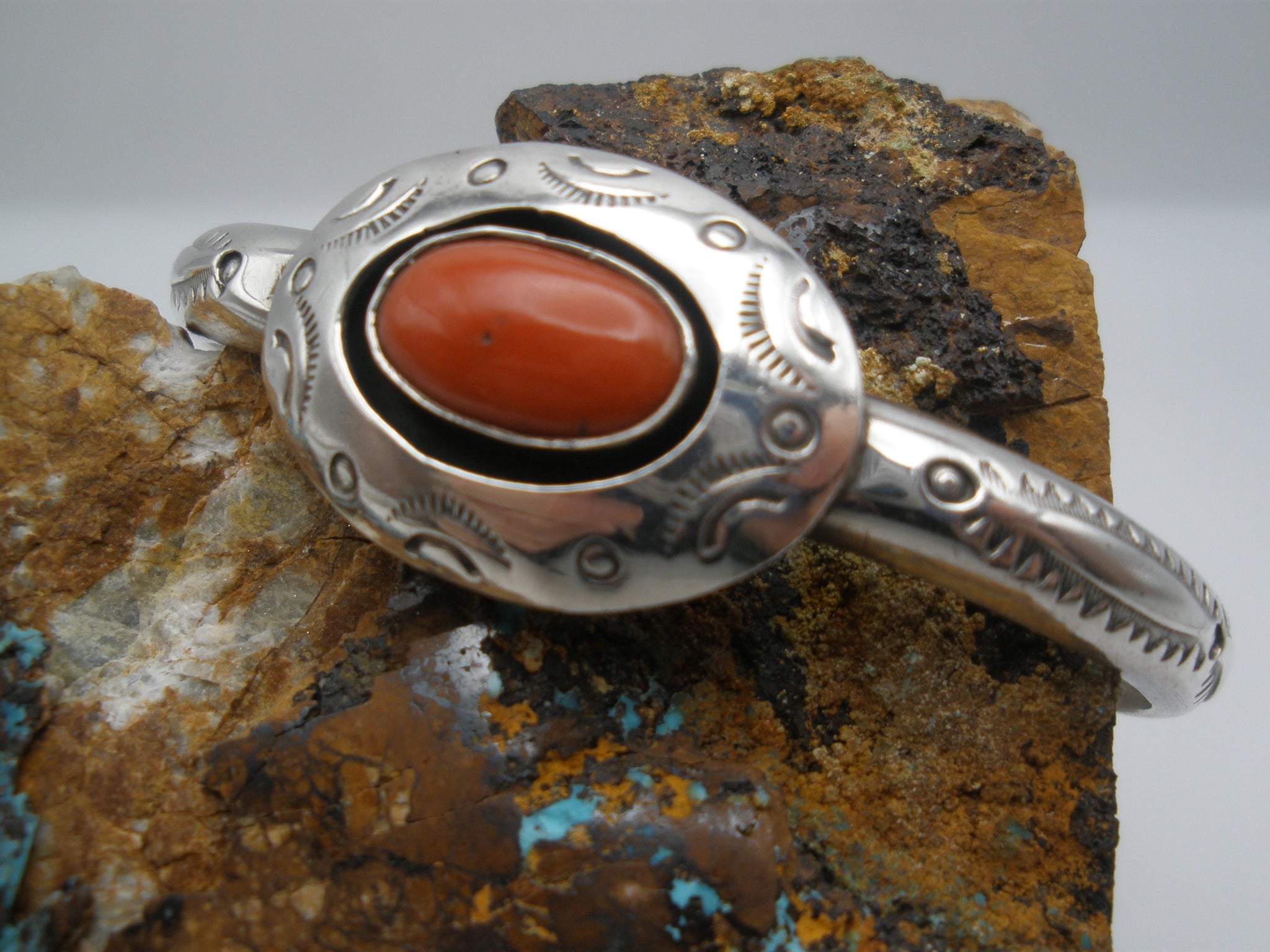 Vintage Nakai Shadowbox Coral Cuff Bracelet