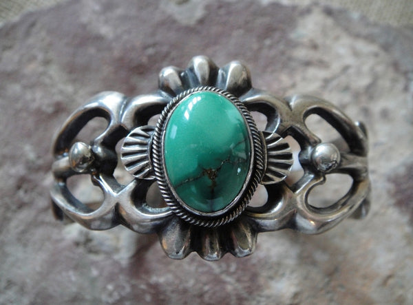 Sand Cast Sterling Silver Turquoise Cuff Bracelet