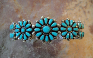 Zuni Turquoise Cluster Sterling Silver Bracelet