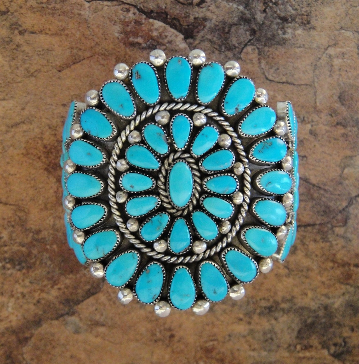 Turquoise Cluster Cuff Bracelet - Native American Jewelry by Zuni