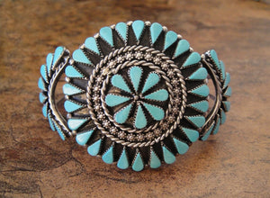 Zuni Teardrop Cluster Turquoise Cuff Bracelet - Front View