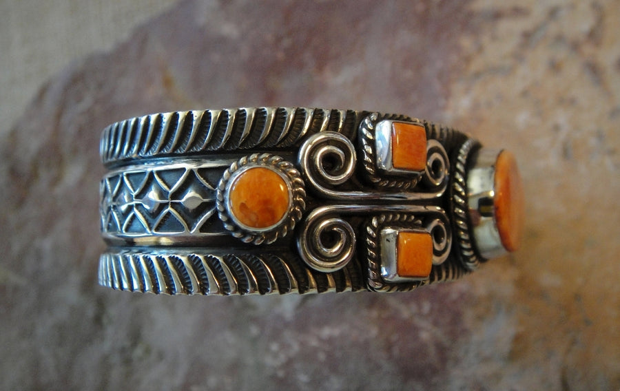 Sterling Silver Spiny Oyster Scroll Bracelet