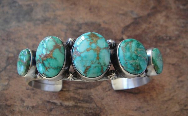 Five Stone Turquoise Sterling Silver Cuff Bracelet