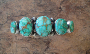 Five Stone Turquoise Sterling Silver Cuff Bracelet - Front View