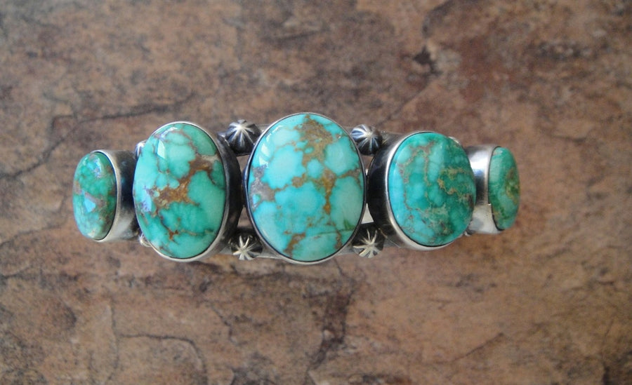 Five Stone Turquoise Sterling Silver Cuff Bracelet