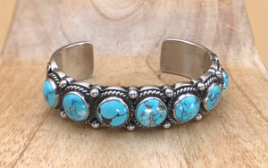 Seven Stone Turquoise Sterling Silver Cuff Bracelet