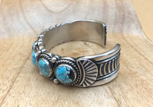 Seven Stone Turquoise Sterling Silver Cuff Bracelet - Side View