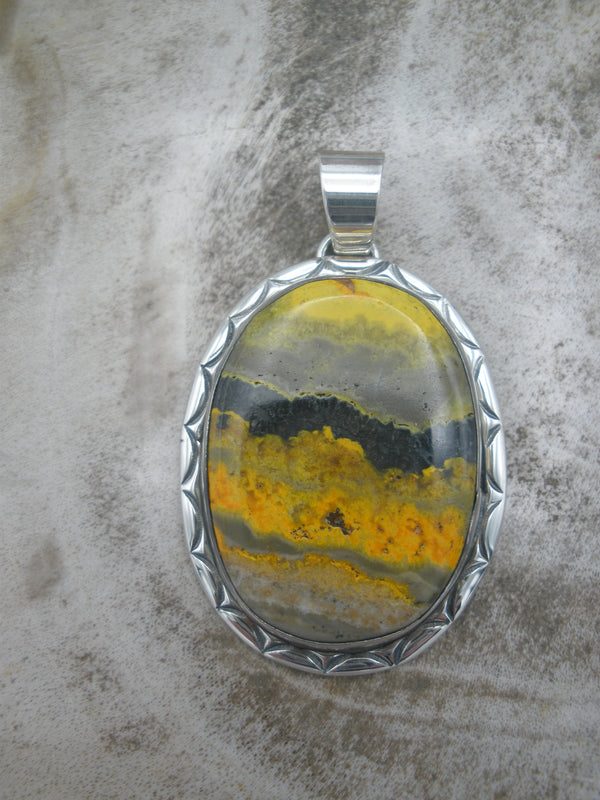 Native American Made Bumblee Jasper and Sterling Silver Pendant