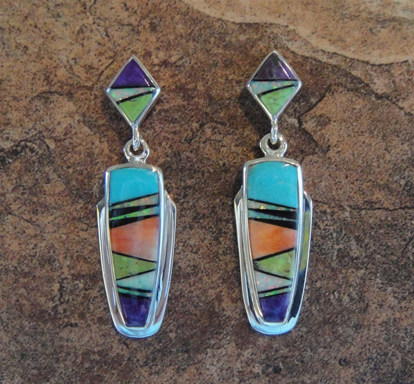 Multi-Stone Inlaid Sterling Silver Post Earrings