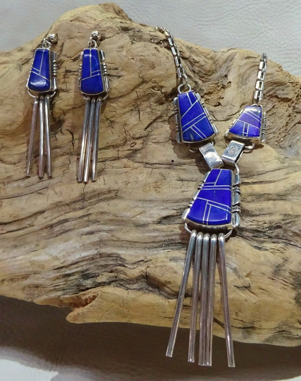 Lapis Inlay Sterling Silver Necklace Set