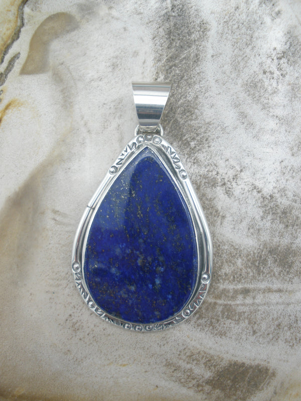 Native American Made Lapis and Sterling Silver Pendant