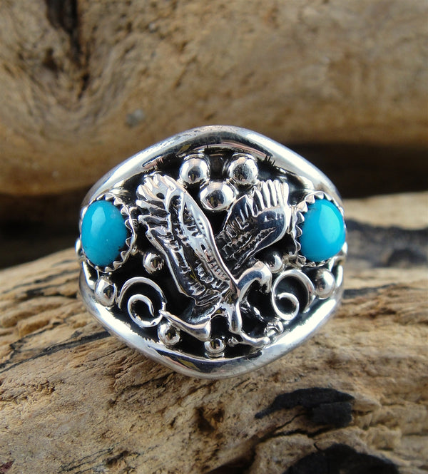Men's Turquoise & Sterling Silver Eagle Ring