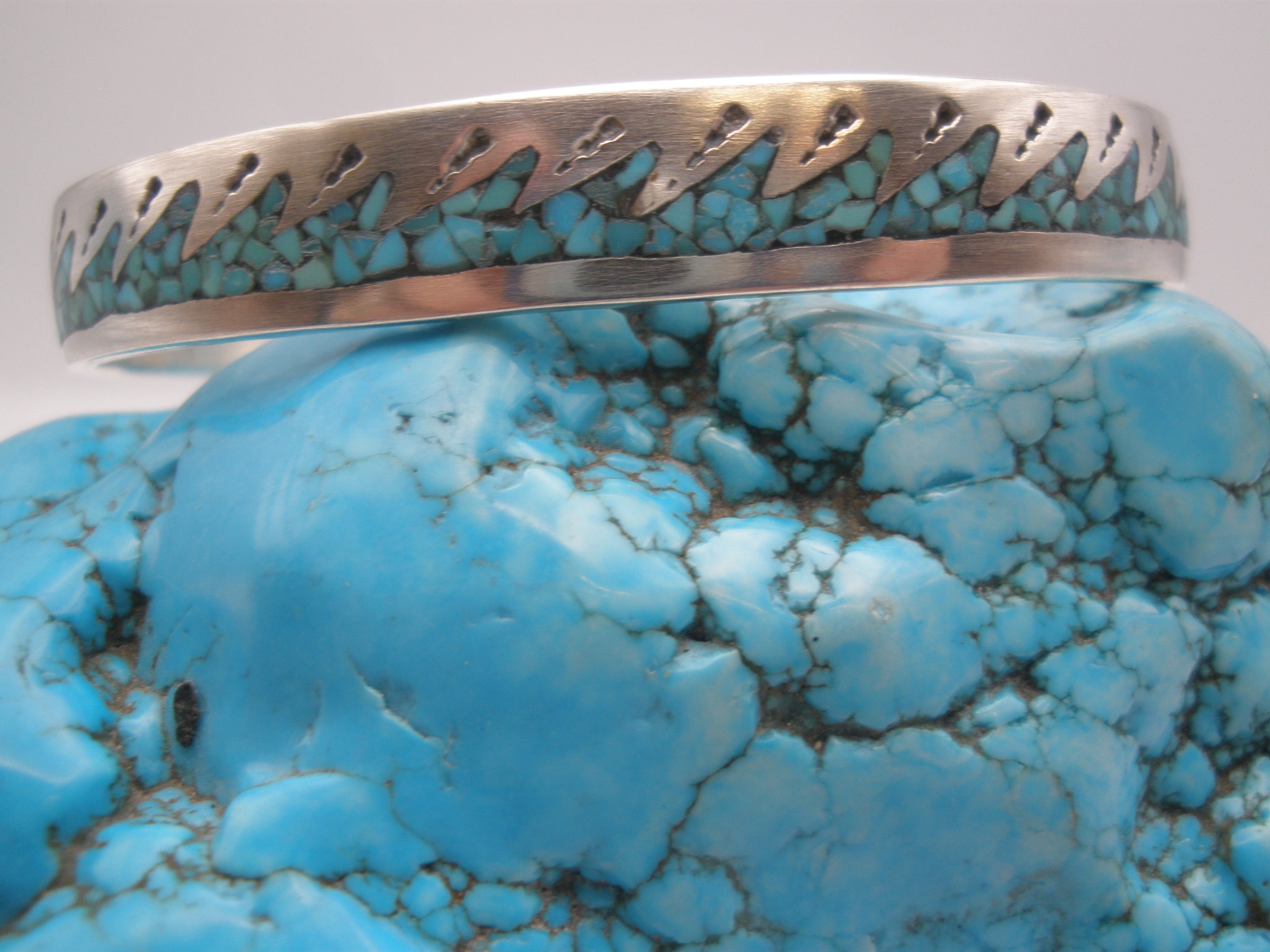 Old Pawn Sterling Silver with Large Turquoise Bracelet Cuff USA