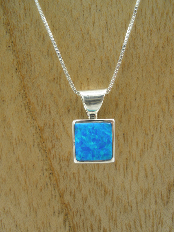 Native American Made Contemporary Blue Green Opal and Sterling Silver Pendant