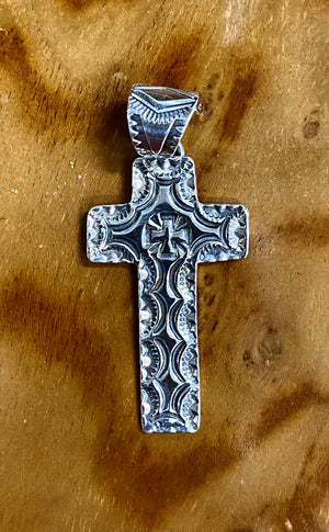 Native American Made Hand Stamped Sterling Silver Cross